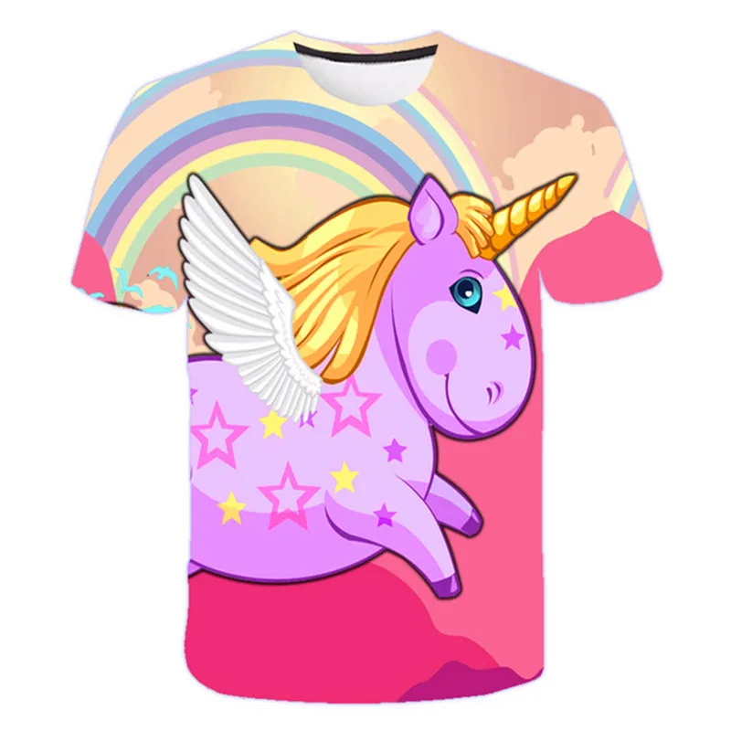 

2022 New unicorns Pink girl clothes 3D fashion pony tshirt Kids for girls Children cartoons Clothes unicorn T-shirt Summer tops