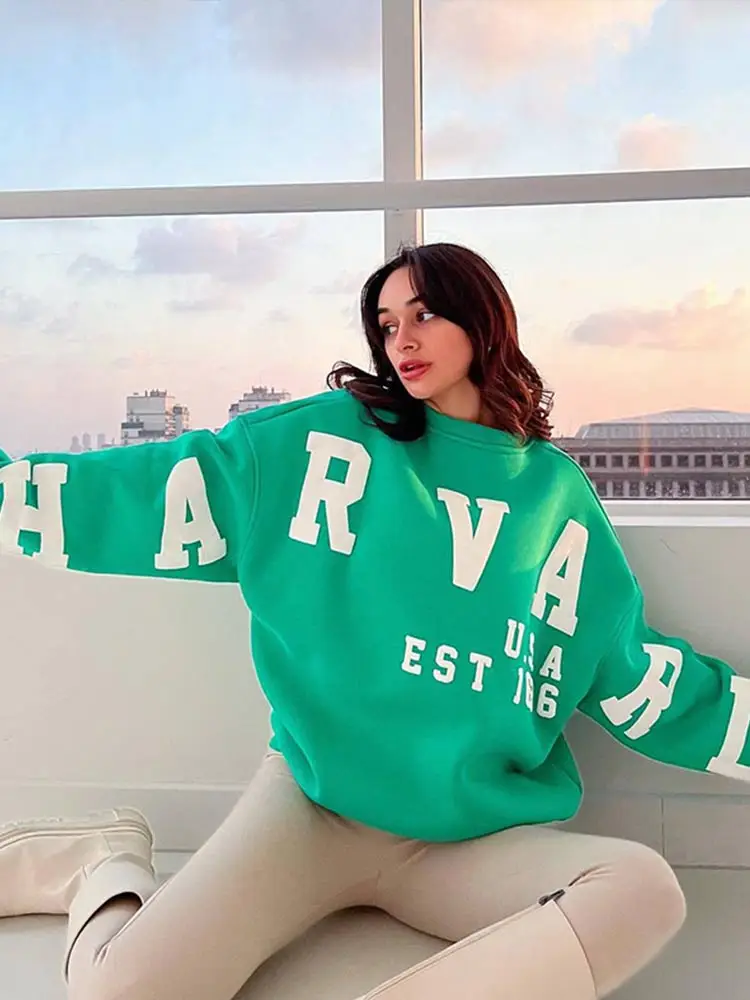 

Fashion Print Letters Women's Sweatshirt Long Sleeve Female Front And Back Wearing Pullover Ladies Autumn Winter Streetwear Top