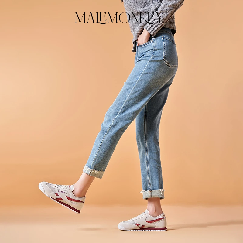 MALEMONKEY Casual Sport Shoes Women 2023 New Round Toe Lace-up Comfortable Ladies Concise Breathable Female Shoes Handmade