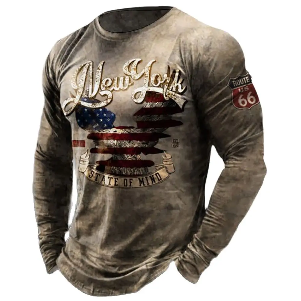 

2022 spring and autumn letter printing long-sleeved T-shirt men's casual loose breathable oversized 3d American fashion clothes