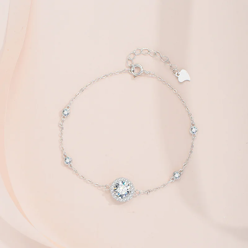 

1ct Real Moissanite Halo Charm Bracelet Women 925 Sterling Silver Moon Star Mosan Diamond Bracelets Bangle Pass Tester with Gra