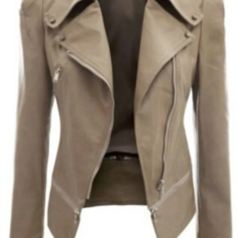 Куртка женская мотоциклетная кожаная на молнии приталенная Черная байкерская