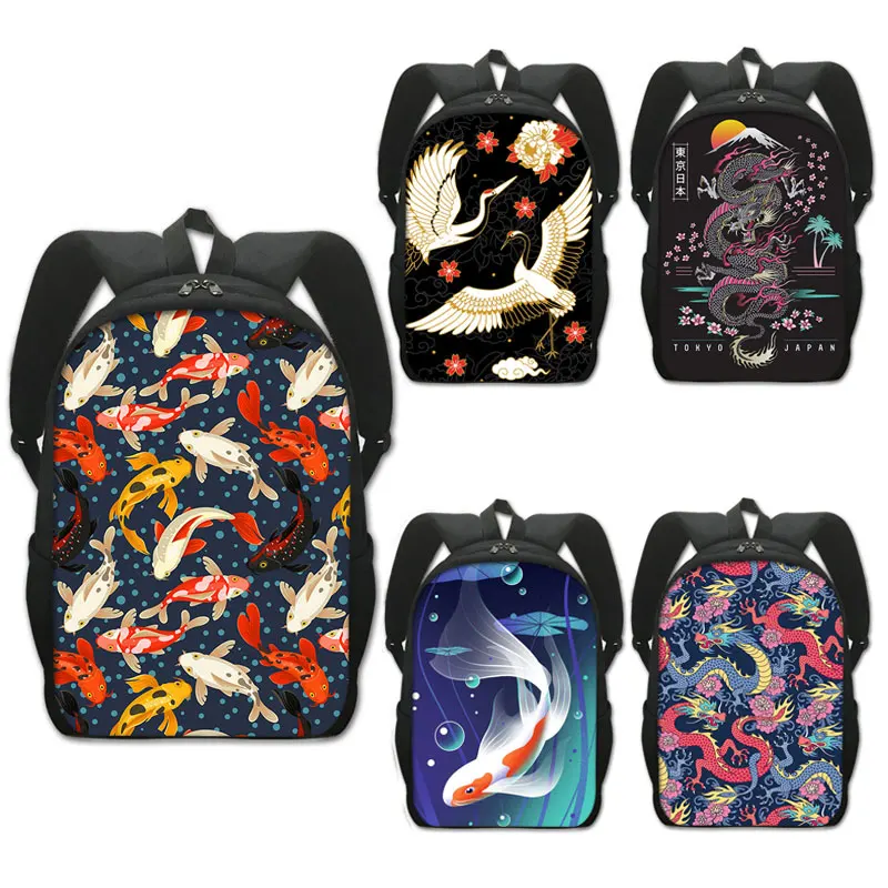 

Lively Koi Fish Print Backpack Women Classical School Bag Good Luck Fish Backpack Teenagers Large Capability Student Bags Gift