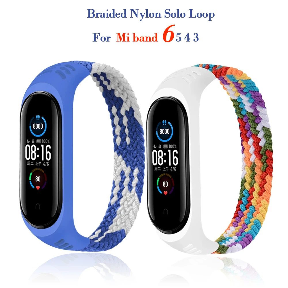2021 Braided Solo Loop Nylon fabric Strap For Xiaomi Mi band 6 5 4 3 Elastic Bracelet Replace Wristband For mi band 4 5 6 Strap