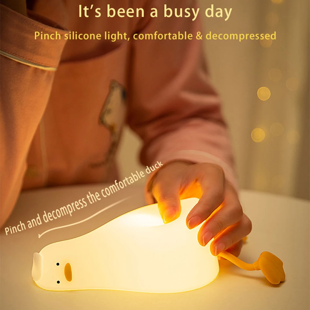 

Duck Nightlights LED Night Light Rechargeable Cartoon Silicone Lamp Patting Switch Children Bedroom Decoration Birthday Gift