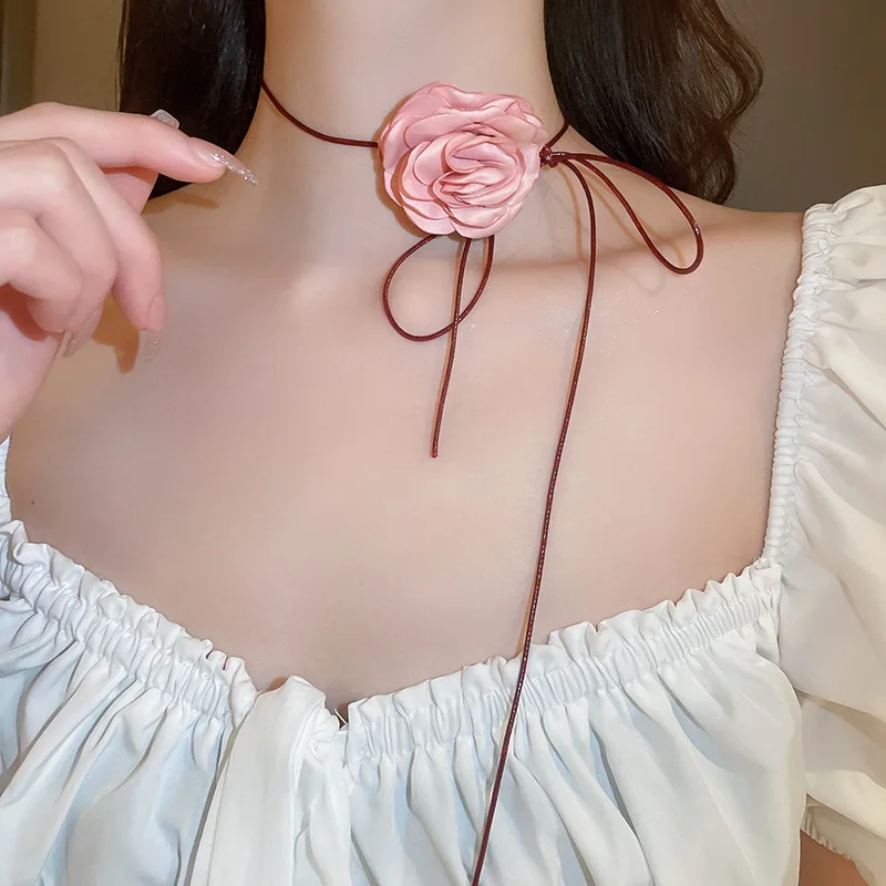 

Ailodo Big Rose Flower Choker Necklace For Women Romantic Adjustable Chain Party Wedding Necklace Fashion Jewelry Girls Gift