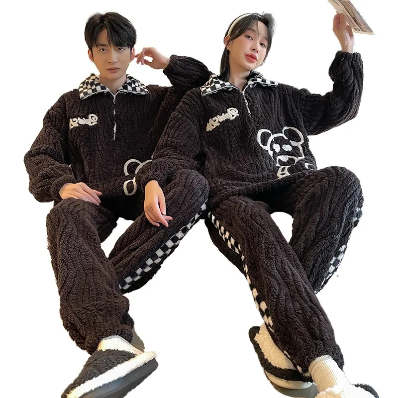 QUHENG 2022 Couple Velvet Thickened Flannel Winter Warm Pajama Men Sets Autumn Flannel Male Women Pajamas Soft Home Lounge