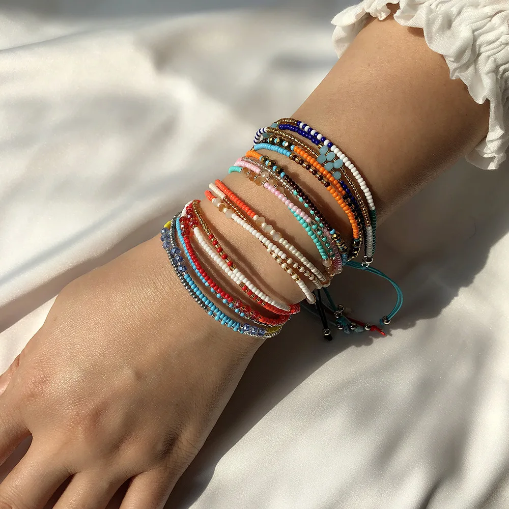 

Bohemian European Women Bracelet Colorful Beads Bracelet DIY Rope Braided Beaded stacking Bracelet Jewelry