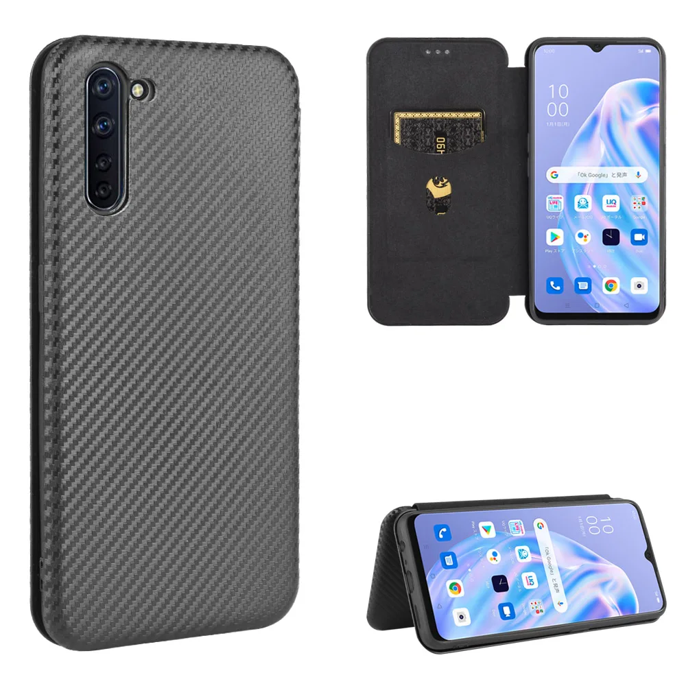 2022 For OPPO Reno 3A Case Carbon Fiber Flip Leather Reno3A Business Magnetic Wallet Card Slot Slim Cover