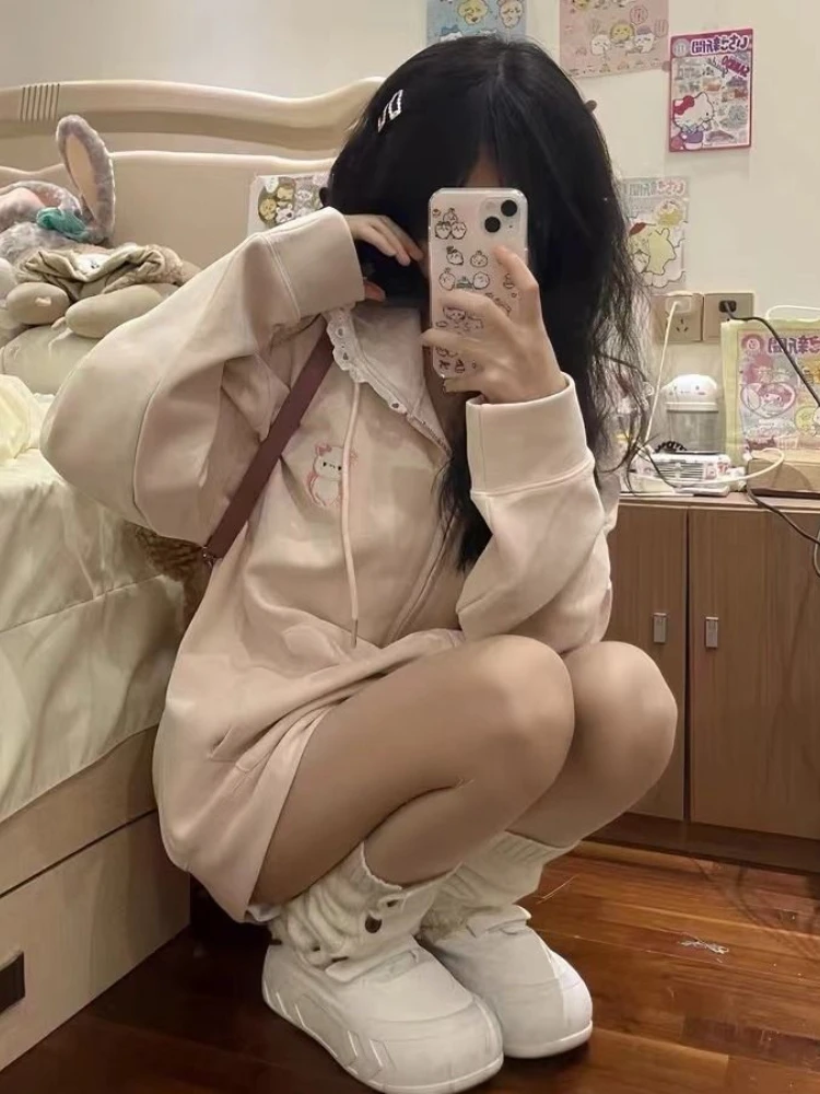 QWEEK японский Harajuku Kawaii толстовки на молнии Sweet Gitls мягкая школьная толстовка с