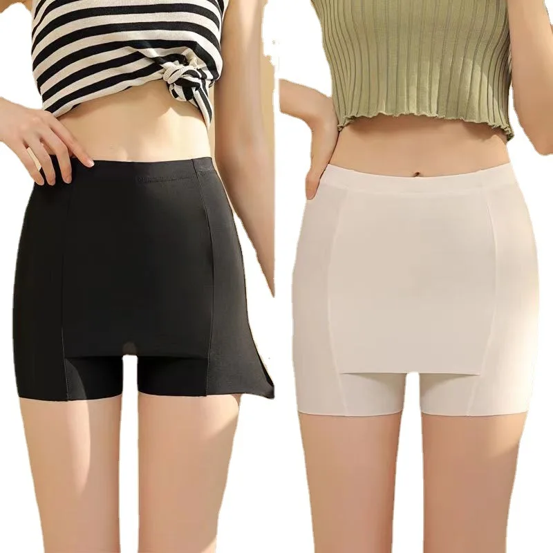 

Summer Ice Silk High Waist Shorts Women'S Push Up Safety Pants Double Layer Seamless Skirt Shorts Underwear Boxer Underpants