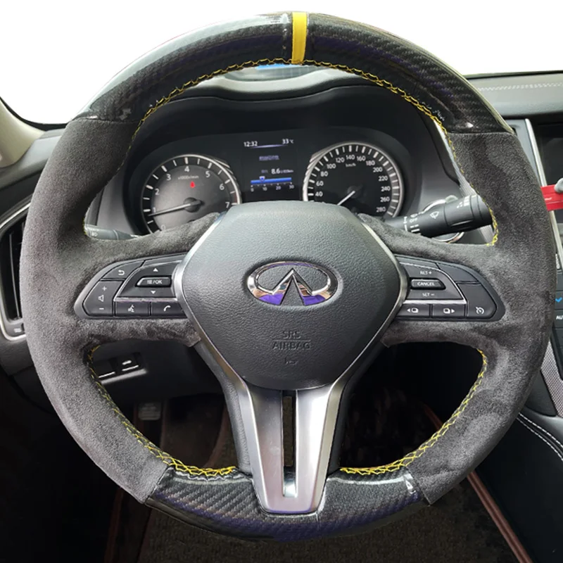 

Сделай Сам, сшитая вручную, нескользящая замша из углеродного волокна, фотосессия Infiniti Q50 2018 2019 2020 Q60 2016-2020 QX50