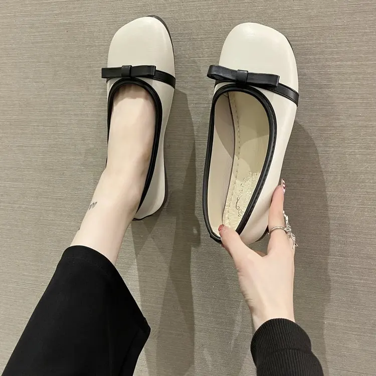 

Casual Woman Shoe All-Match Bow-Knot Elegant Soft Autumn Female Footwear Square Toe Butterfly Comfortable New Fall Dress Boat Ba