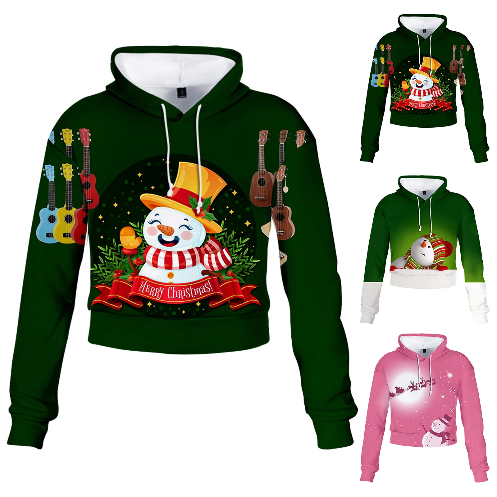 

Женская Повседневная Рождественская Толстовка с длинным рукавом и принтом снеговика, укороченная Сексуальная толстовка на молнии, однотон...