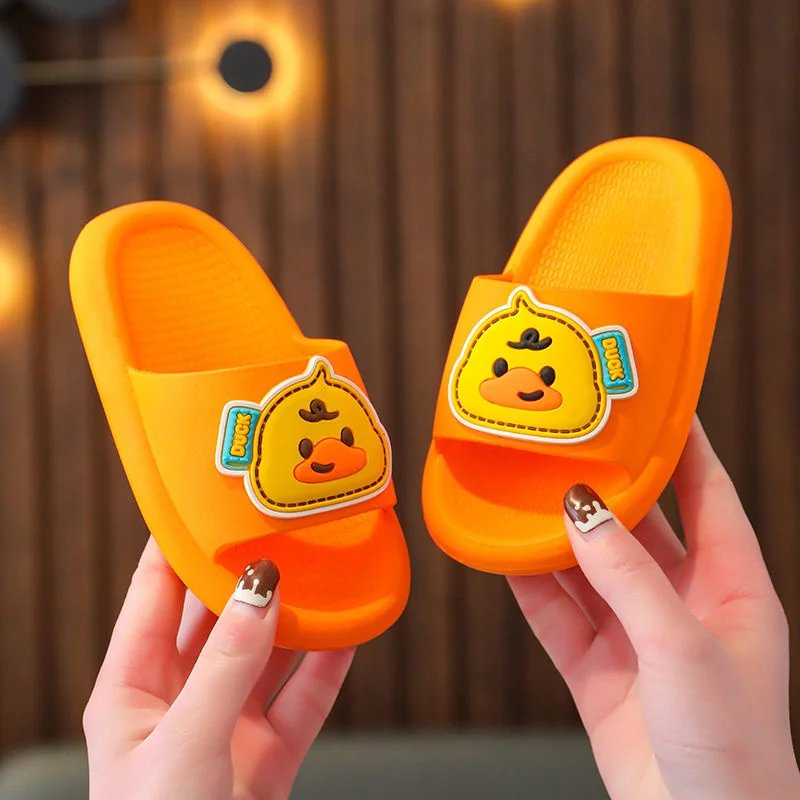 Тапочки детские летние с мультяшным динозавром мягкая нескользящая обувь для