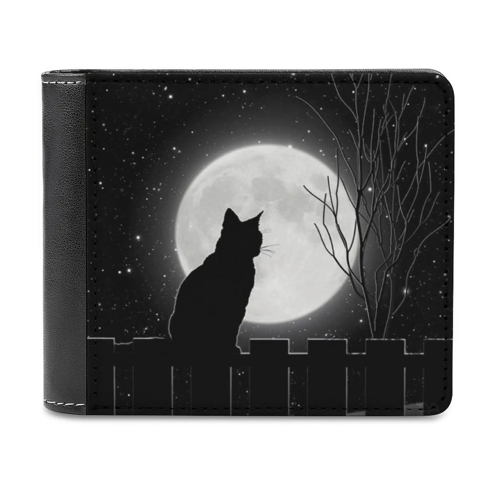 

Кожаный кошелек тихая ночь кошка смотрят на всю Луну кредитный телефон Роскошный кошелек животные Aminal животные аминалы урожай