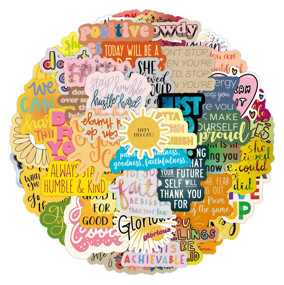 

50PCS Color Inspirational PVC Graffiti Sticker Decorative Sticky Kids Sketchbook Scrapbooking Accessories Phone Aesthetic