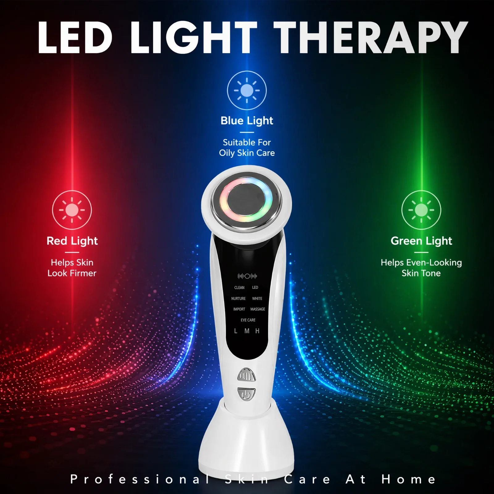 Фото Многофункциональный прибор для ухода за кожей 7 в 1: LED-терапия, введение сыворотки, массажер для лица, очищающее средство для глаз, USB-зарядка №4