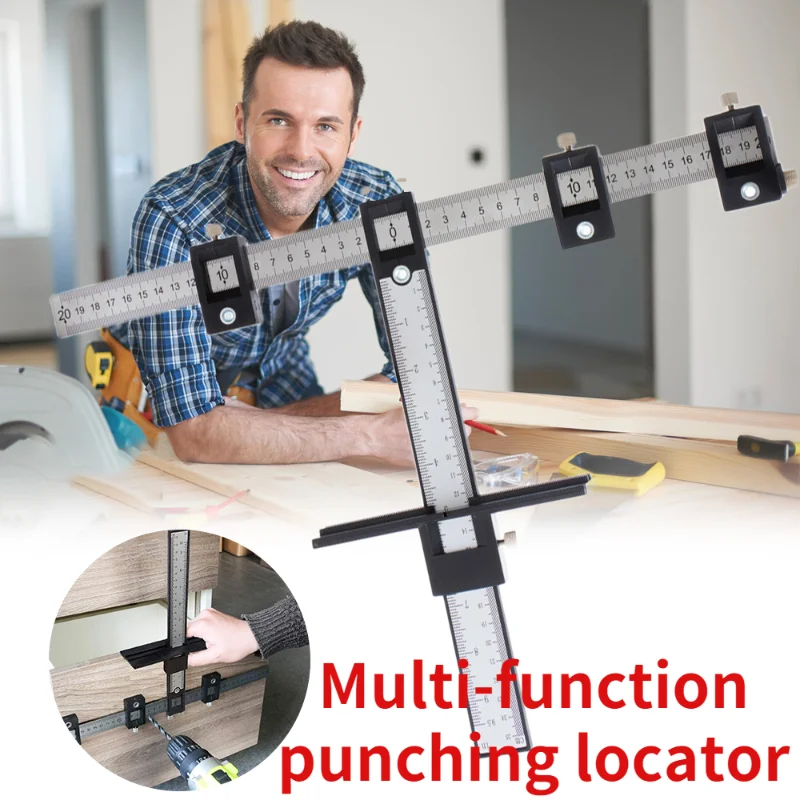 Multifunctional Furniture Carpentry Punch Locator Adjustable Drilling Positioner ToolDrill Guide Ruler Woodworking Hole Locator