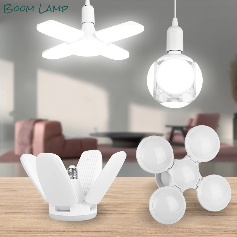 

Modern Simple Indoor Garage Lighting Sector Folding E27 30/45/60/80w 220v Lampada Bombilla Football Three Leaf Deformation Lamp
