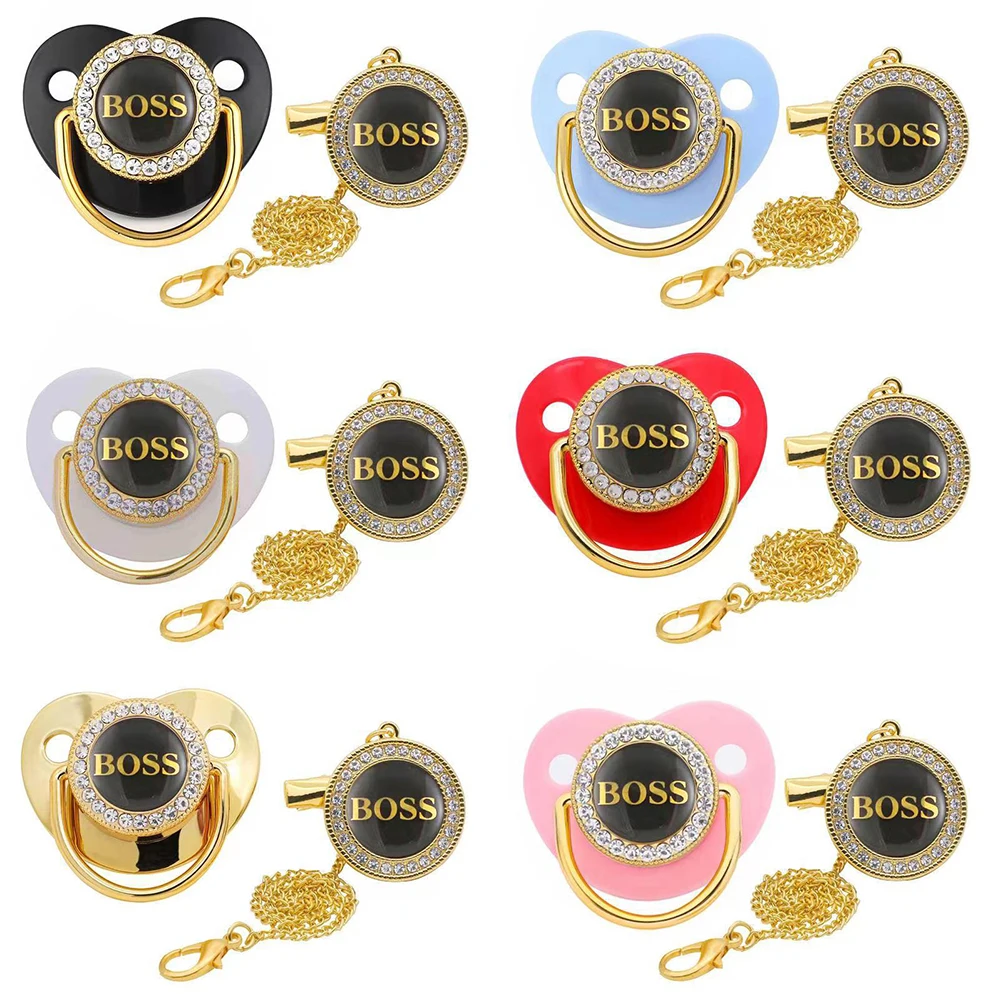 

1PC Letter Print Baby Pacifier With Chain Clip Newborn BPA Free Luxury Bling Pacifier Silicone Dummy Soother Chupeta 0-18 Months