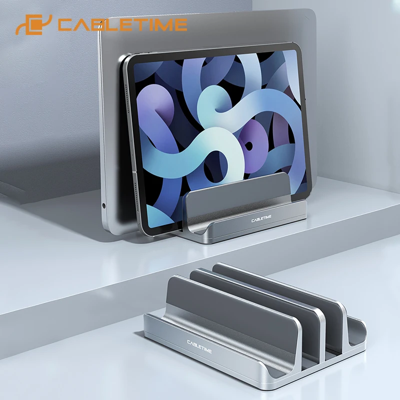CABLETIME-soporte doble Vertical para portátil, aluminio anodizado, disipación de calor, tamaño ajustable, para MacBook Pro, portátil, Tablet, C420