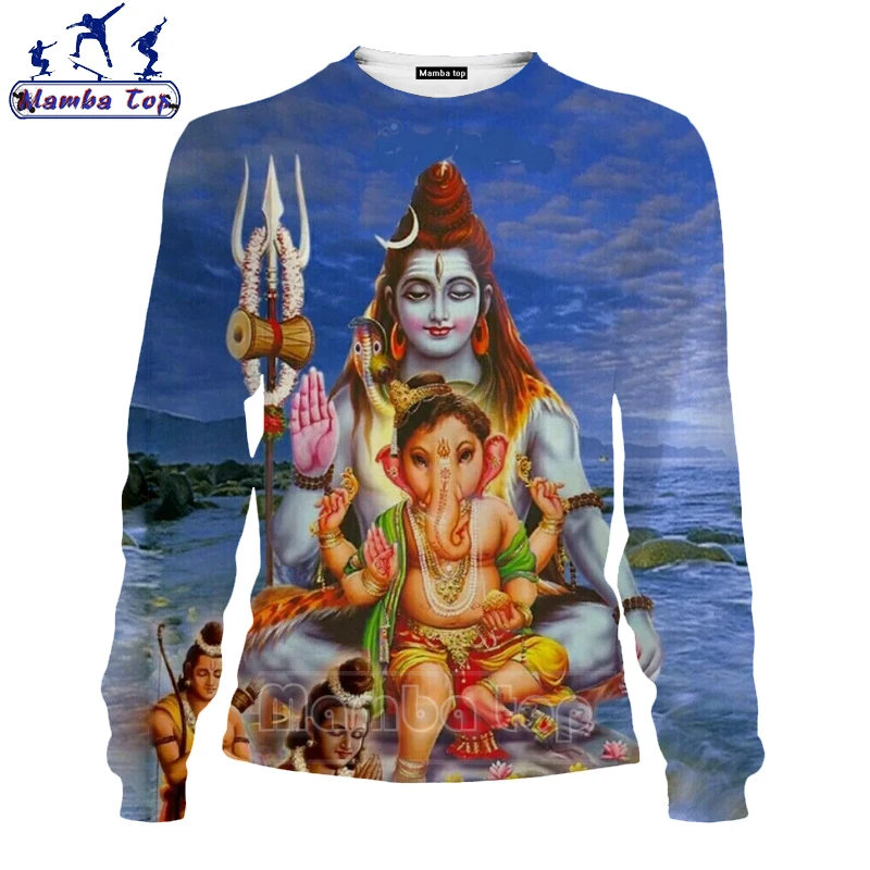 

Mamba Top Women Clothing Hinduism Parvati Goddess Sweatshirt Shiva Men Shirt Children Long Sleeve T-shirt 3D Print Ganesa Blouse