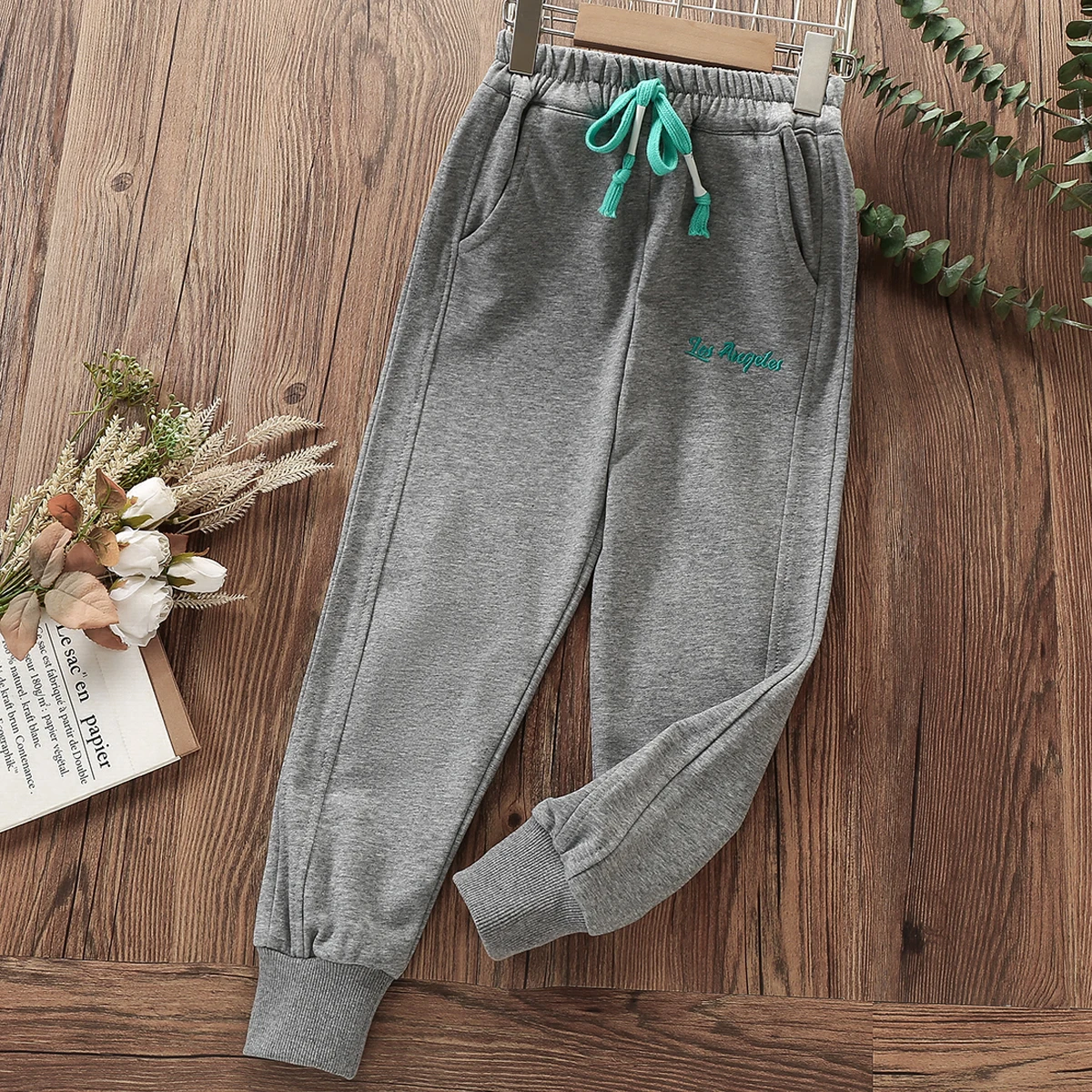 

Детские брюки для девочек, спортивные брюки, детские серые длинные брюки, детская одежда на весну и осень, костюмы для подростков 4, 6, 8, 10, 12, 13 ...