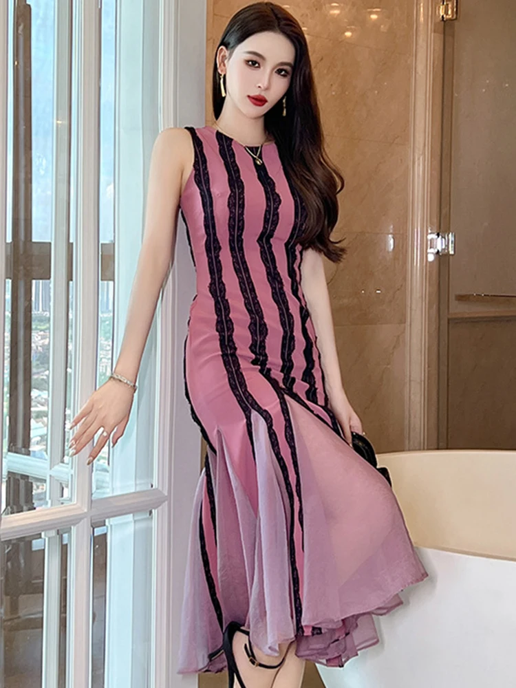 Женское элегантное платье-макси во французском стиле длинное Кружевное боди с