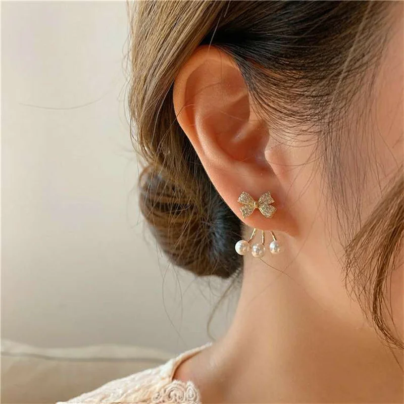 1 Пара простых жемчужных сережек с бантом элегантные женские изысканные модные