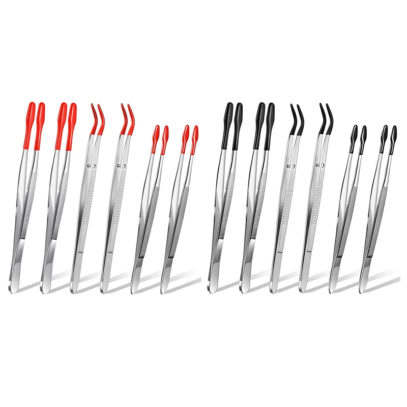 

6 Pieces Rubber Tipped Tweezers PVC Stainless Steel Tips Tweezers For Jewelry Hobby Industrial Hobby Craft
