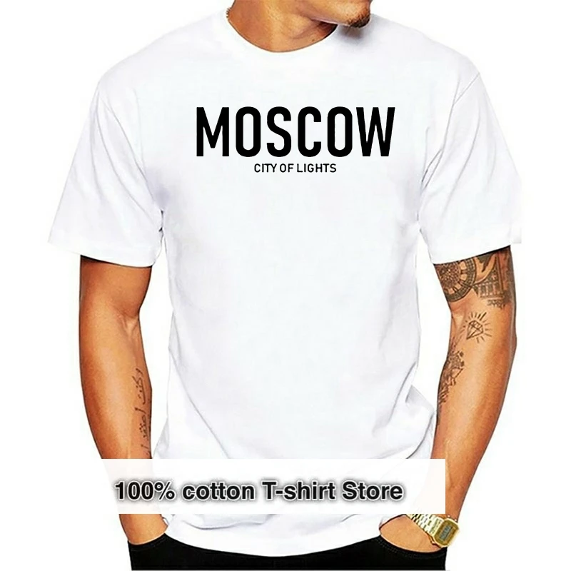 

Funny Casual Comical Moscow City Of Lights Russia Soviet T-Shirt For Men Vintage Gents Tee Shirt Round Collar Short Sleeve