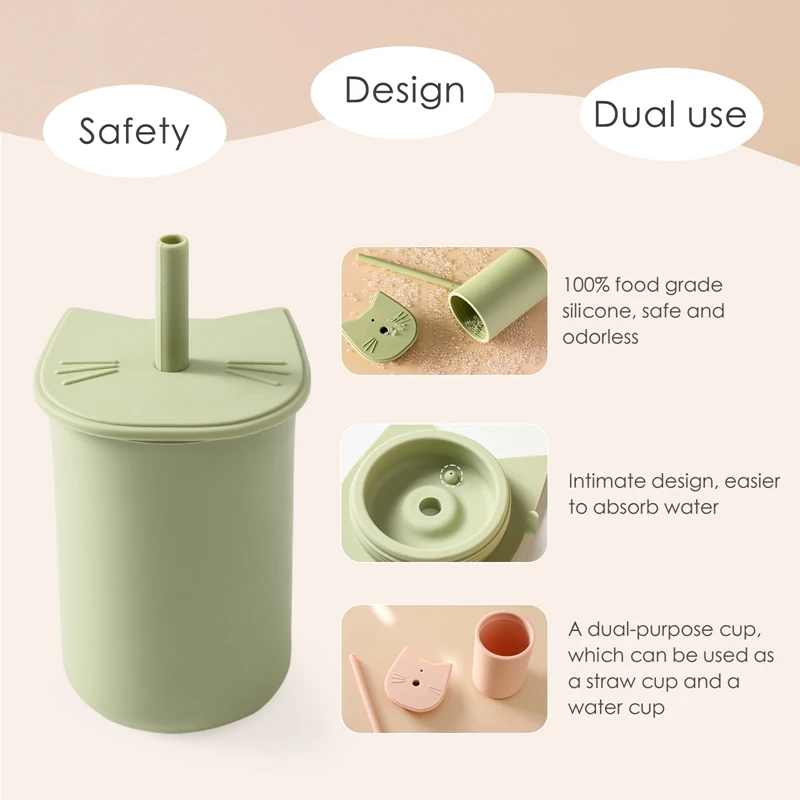 150ML Baby Silicone Feeding Cup BPA-Free Portable Storage Snack Container Sippy For Children Cartoon Cat Learning Drink - купить по