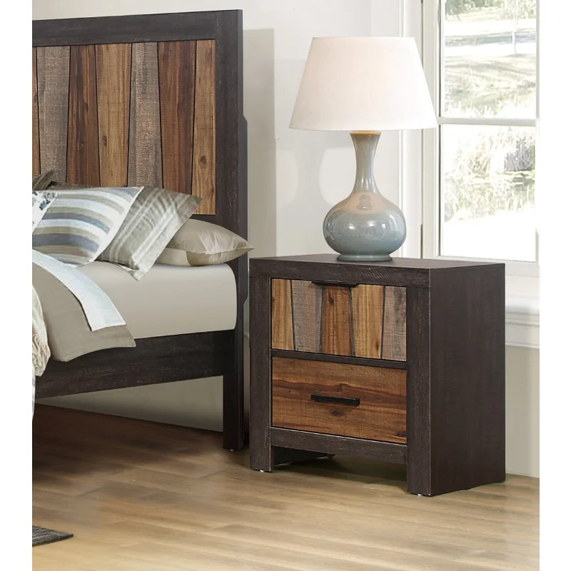 

[Flash Deal]Unique Style Nightstand 1pc Multi-Tone Wire Brushed Finishes 2x Dovetail Drawers Distinct Style Bedroom Furniture