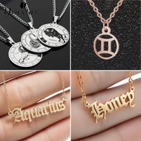 1pc horoscope zodiac star sign necklaces stainless steel constellation word pendant necklace baby birth gift jewelry wholesale