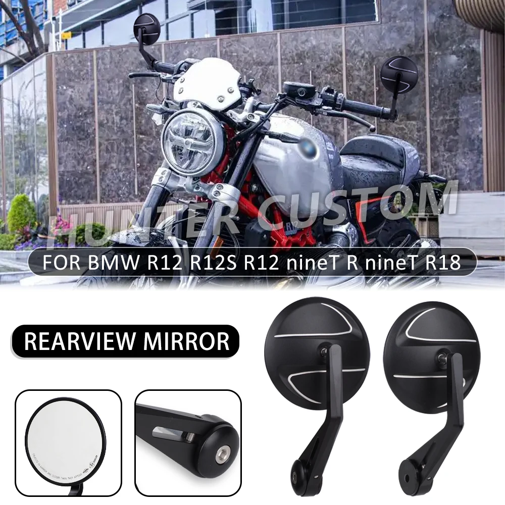 Фото Зеркало заднего вида в ретро-стиле для мотоциклов BMW R12 nineT, RnineT, R12S, R18, S1000R, алюминиевое, с креплением на руль, RCNC №1
