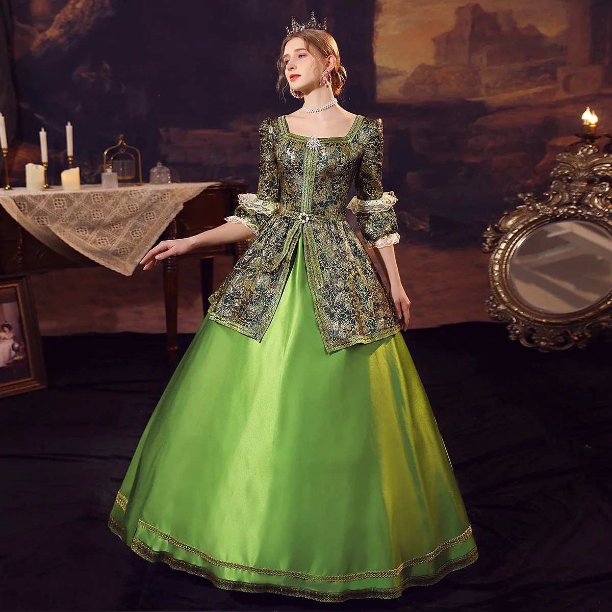 18th Century Rococo Medieval Dress Party Costume Masquerade Women's Costume Vintage Cosplay Party Masquerade Halloween Green