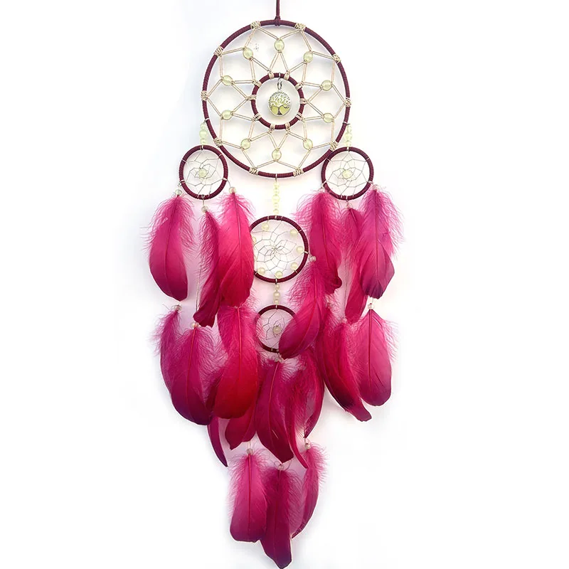 Ловец снов плетеные вручную красные перья колокольчики подвесные украшения для