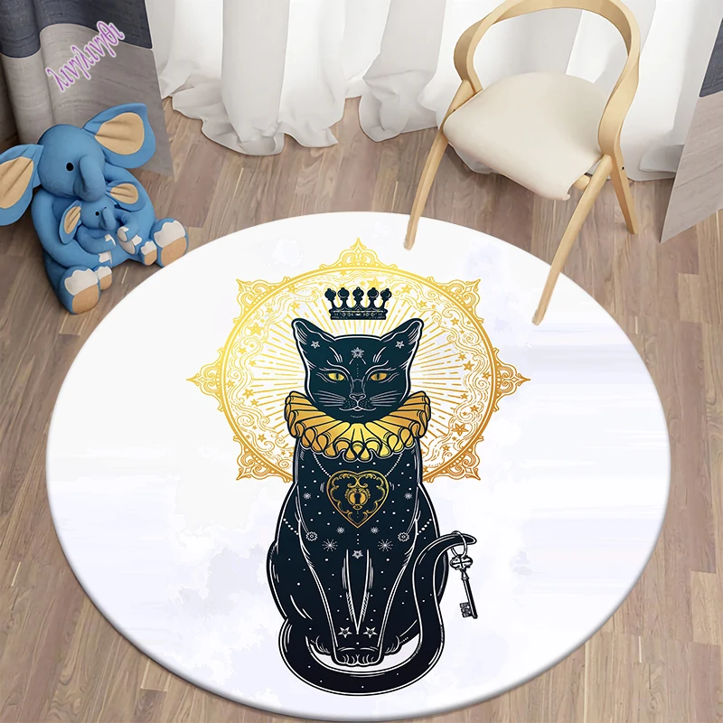Black Cat Round Carpet for Living Room Rugs Children Carpet Bedroom Bath Mat for Children Home Decoration Anti-slip Doormat