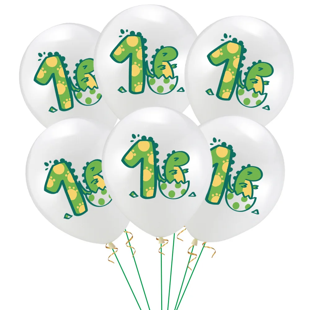 

JOLLYBOOM 12 Inch Party White Balloon Set Green Cartoon Dinosaur Egg Print for Baby Shower Kids 1st Birthday Decoration Supplies