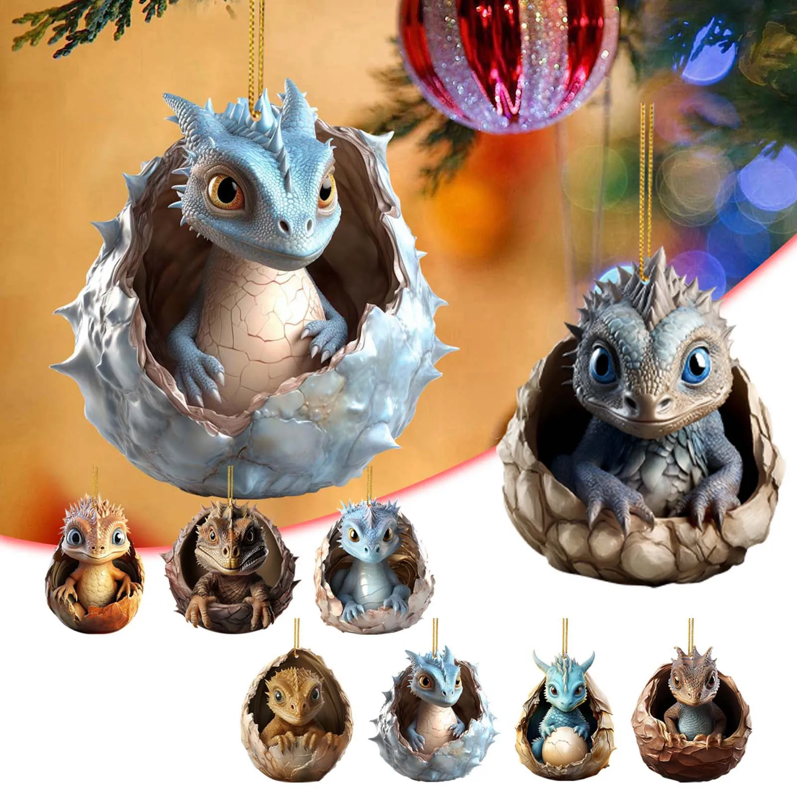 

2023 Dragon Baby Egg Christmas Tree Ornament 2D Acrylic Plane Toys Pendant Cartoon Christmas Tree Hanging Ornament Pendant