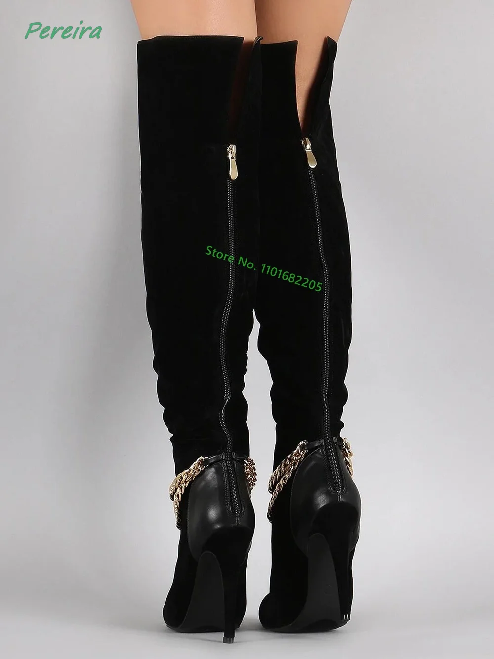 2022 Red Suede Boots Women's Winter Chain Solid Pointed Toe Thin High Heel Back Zipper Sexy Catwalk Shoes For Free Shipping