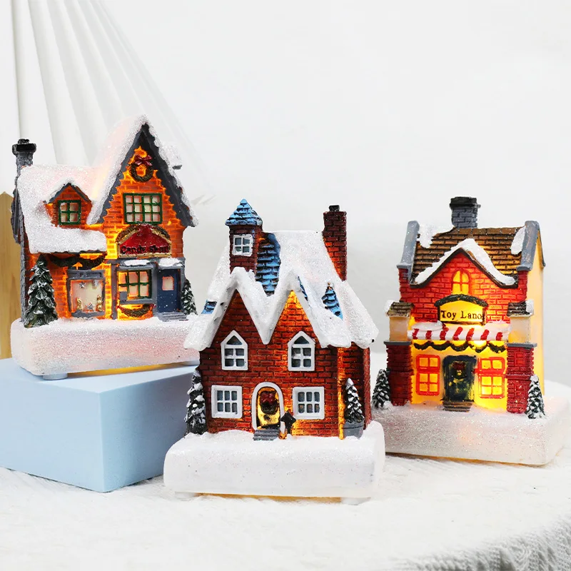 LED Christmas Snow House Microlandscape Table Ornaments Christmas Mini Night Lamp for Home Room Decoration Navidad Noel 2023