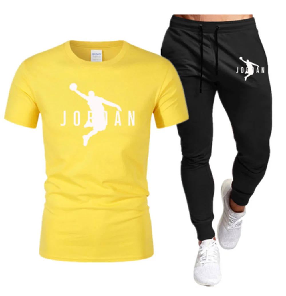 2023 Summer Clothing Brand Men's Tracksuit T-shirt Trousers 2 Piece Sets Sports Jogging Short Sleeve Sweatpants Sportswear Suit images - 6