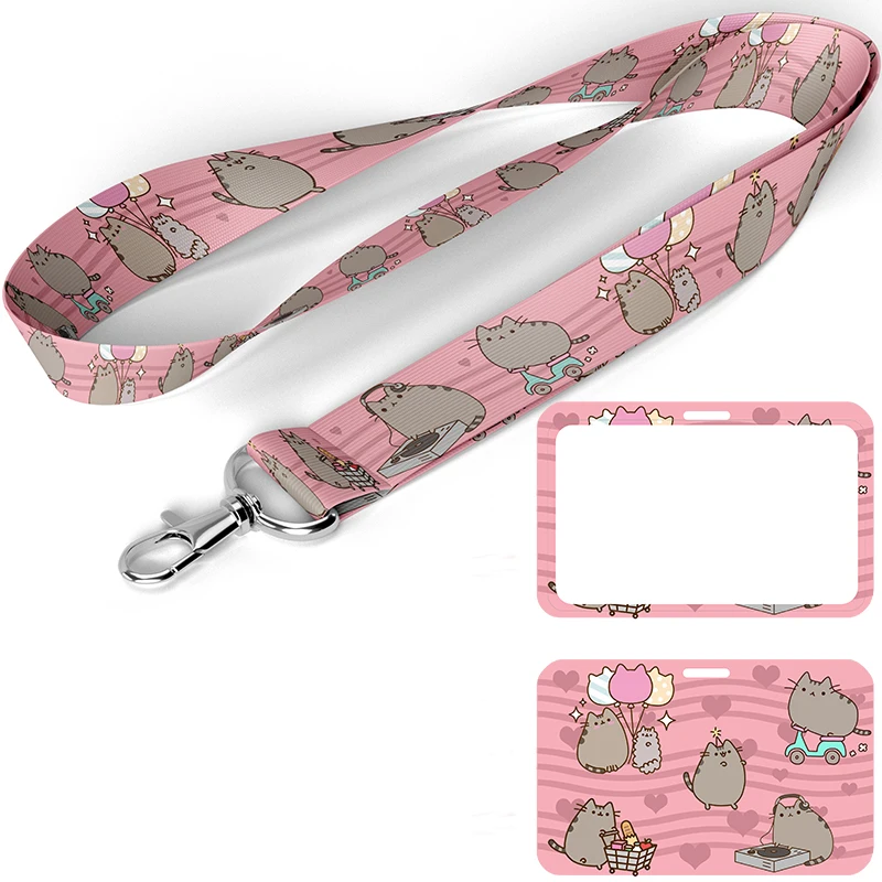 A0123 Cute Cat Cartoon Lanyard Credit Card ID Holder Bag Student Women Travel Bank Bus Business Card Cover Badge images - 6