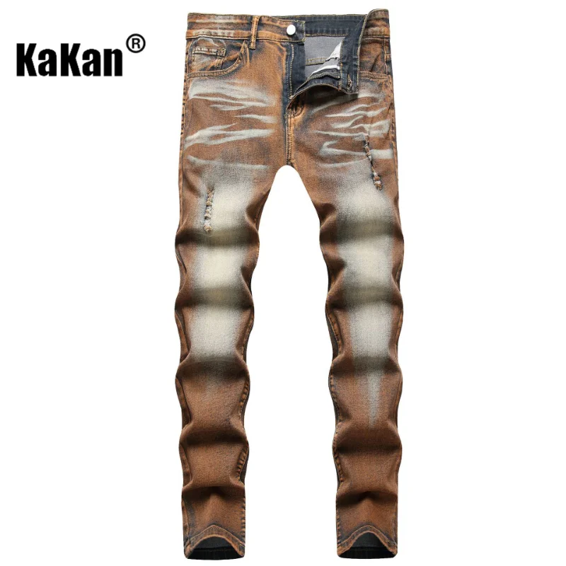 Kakan - New European and American Motorcycle Printed Tie Dyed Jeans for Men, Street Trend Elastic Straight Leg Long Jeans K53-2