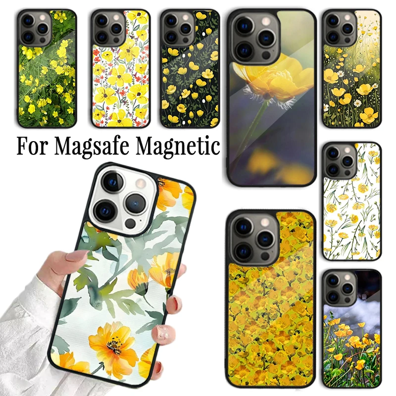Фото Чехол для телефона Flowers 1 Buttercups для iPhone 17 16 15 14 13 12 11 Pro Max Plus, магнитный, для Magsafe №1