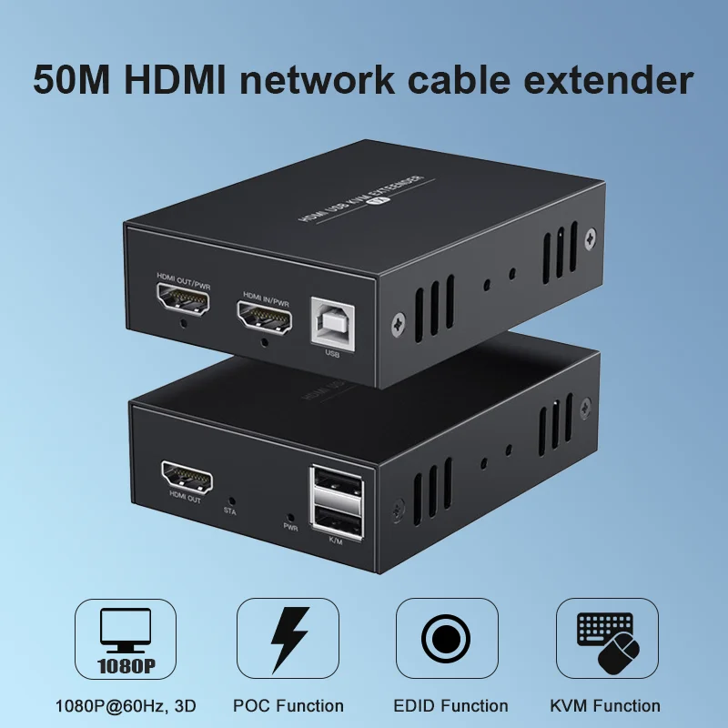 2023 POC USB KVM 60M HDMI удлинитель аудио видео DVR Ps5 ТВ монитор через cat5/6 ethernet кабель 1080P Поддержка местного вывода