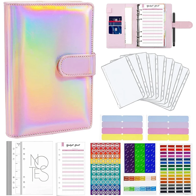 

Budget Binder A6 Ring Binder Notebook with Clear Cash Envelope for Cash Stuffing Money Organiser with Label Stickers