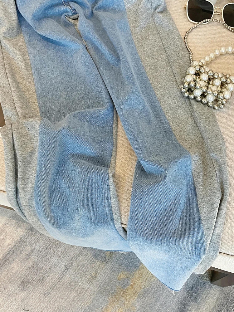 Спортивные брюки джинсы в стиле пэчворк с татуировкой для мам высокой талией